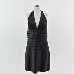 BCBGMAXAZRIA Silk Black Cocktail Dress Size 12 Tiered Elegant‎ Sleeveless LBD